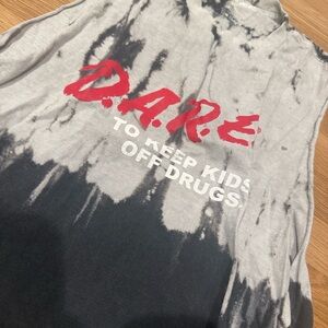 DARE Tie-Dye Crop Muscle Tank Top - Gray and Black with Red Logo